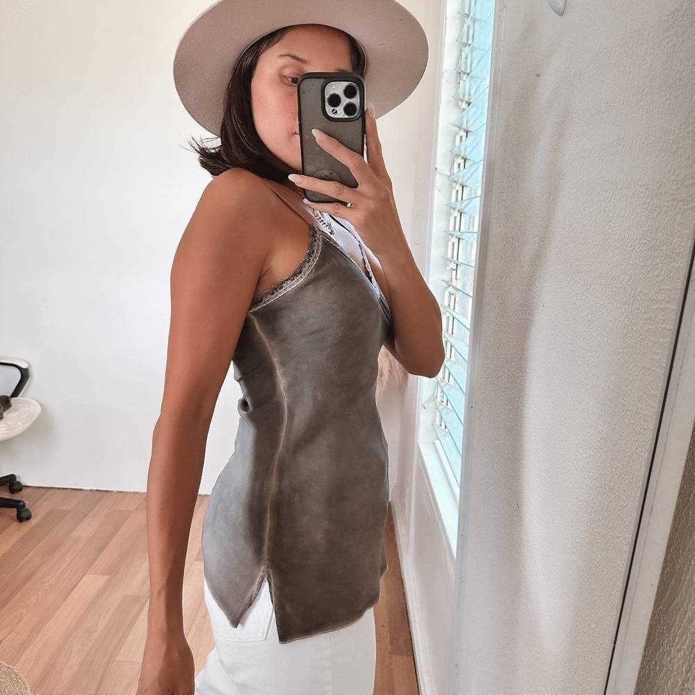 Morrison Grey Silk Lace Trim Tank Top Size Small - Picture 5 of 10